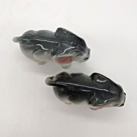 Vintage Pair (2) of Miniature Ceramic Gray & White Elephant Figurines Japan - Picture 6 of 8